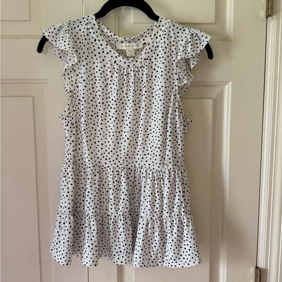 White Polka Dot Ruffle Sleeve Top - Picture 1 of 2